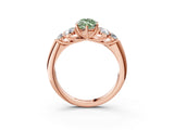 Rose gold Fancy Green Marquise  Cut Diamond Cluster Ring with Round Accent Stones and Prong Setting on a Classic Band_52