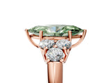 Rose gold Fancy Green Marquise  Cut Diamond Cluster Ring with Round Accent Stones and Prong Setting on a Classic Band_54