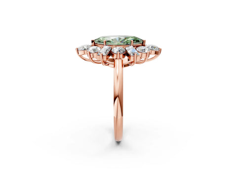 Rose gold Fancy Green Marquise Cut Diamond Cluster Ring with Round and Baguette Stones, Split Shank Band, Prong Setting_2