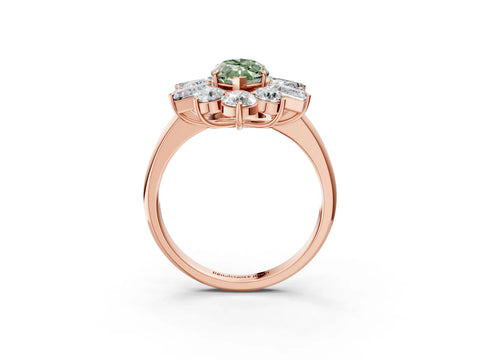 Rose gold Fancy Green Marquise Cut Diamond Cluster Ring with Round and Baguette Stones, Split Shank Band, Prong Setting_3