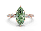 Rose gold Fancy Green Marquise Cut Diamond Cluster Side Stone Solitaire Ring with Prong Setting_73