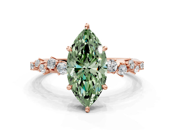 Rose Gold Marquise Graduated Cluster Engagement Ring Setting for Fancy Green Center