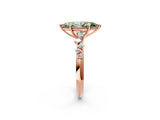 Rose gold Fancy Green Marquise Cut Diamond Cluster Side Stone Solitaire Ring with Prong Setting_75