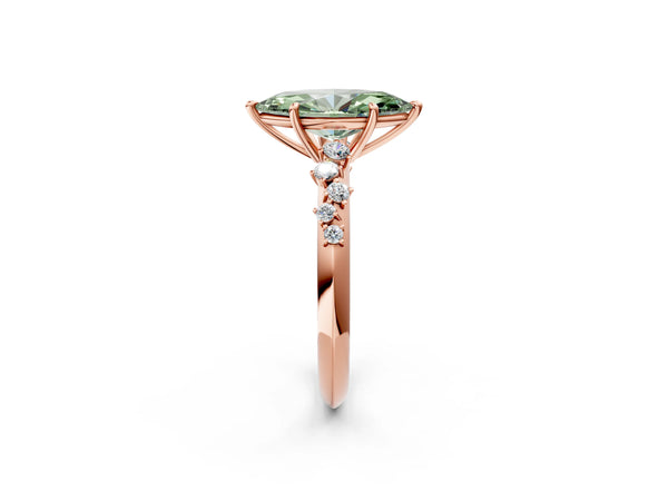 Rose Gold Marquise Graduated Cluster Engagement Ring Setting for Fancy Green Center
