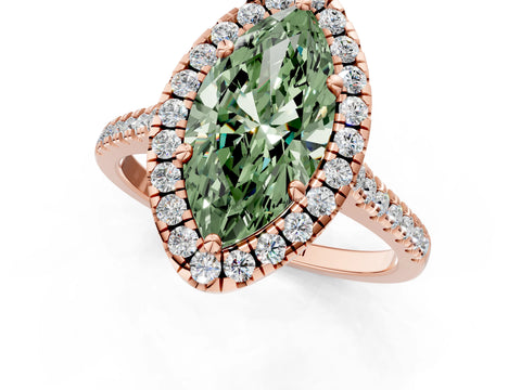 Rose gold Fancy Green Marquise Cut Diamond Cushion Halo Ring with Pavé Band_1