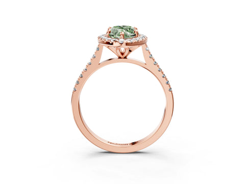 Rose gold Fancy Green Marquise Cut Diamond Cushion Halo Ring with Pavé Band_3