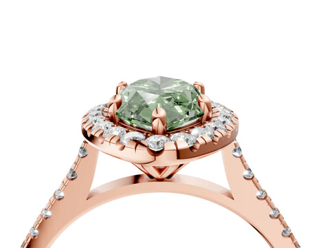 Rose gold Fancy Green Marquise Cut Diamond Cushion Halo Ring with Pavé Band_4