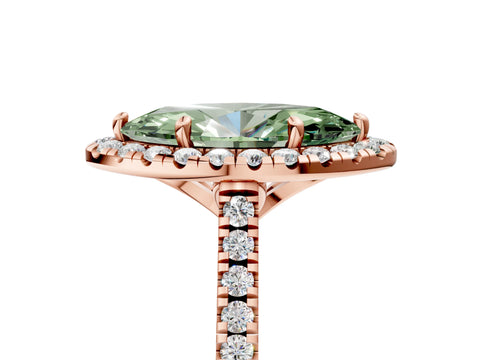 Rose gold Fancy Green Marquise Cut Diamond Cushion Halo Ring with Pavé Band_5