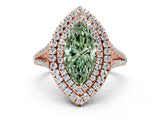 Rose gold Fancy Green Marquise Cut Diamond Double Halo Ring with Pavé Band and Prong Setting_89