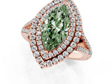 Rose gold Fancy Green Marquise Cut Diamond Double Halo Ring with Pavé Band and Prong Setting_90