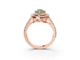 Rose gold Fancy Green Marquise Cut Diamond Double Halo Ring with Pavé Band and Prong Setting_92