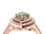 Rose gold Fancy Green Marquise Cut Diamond Double Halo Ring with Pavé Band and Prong Setting_93