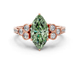 Rose gold Fancy Green Marquise  Cut Diamond Engagement Ring with Bezel Set Round Side Stones and Prong Setting_49