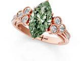 Rose gold Fancy Green Marquise  Cut Diamond Engagement Ring with Bezel Set Round Side Stones and Prong Setting_50
