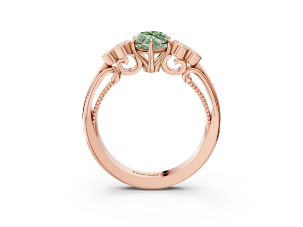Rose Gold Marquise Engagement Ring Setting for Fancy Green Center with Bezel-Set Shoulder Clusters