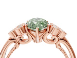 Rose gold Fancy Green Marquise  Cut Diamond Engagement Ring with Bezel Set Round Side Stones and Prong Setting_53