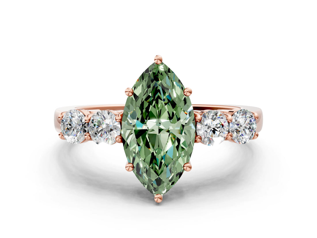 Rose gold Fancy Green Marquise  Cut Diamond Five-Stone Prong Set White Gold Ring_32