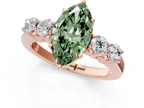 Rose Gold Marquise Five Stone Engagement Ring Setting for Fancy Green Center