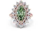 Rose gold Fancy Green Marquise Cut Diamond Floral Double Halo Engagement Ring with Prong Setting_24