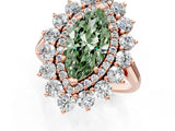 Rose gold Fancy Green Marquise Cut Diamond Floral Double Halo Engagement Ring with Prong Setting_25
