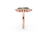 Rose gold Fancy Green Marquise Cut Diamond Floral Double Halo Engagement Ring with Prong Setting_26