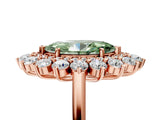 Rose gold Fancy Green Marquise Cut Diamond Floral Double Halo Engagement Ring with Prong Setting_29