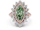 Rose gold Fancy Green Marquise Cut Diamond Floral Double Halo Engagement Ring with Prong Setting_96
