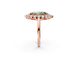 Rose gold Fancy Green Marquise Cut Diamond Floral Double Halo Engagement Ring with Prong Setting_98