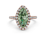 Rose gold Fancy Green Marquise  Cut Diamond Floral Halo Engagement Ring with Pavé Band and Prong Setting_37