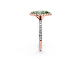 Rose gold Fancy Green Marquise  Cut Diamond Floral Halo Engagement Ring with Pavé Band and Prong Setting_39