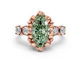 Rose gold Fancy Green Marquise  Cut Diamond Floral Halo Engagement Ring with Shared Prong Setting 1