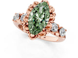Rose gold Fancy Green Marquise  Cut Diamond Floral Halo Engagement Ring with Shared Prong Setting 2