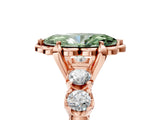 Rose gold Fancy Green Marquise  Cut Diamond Floral Halo Engagement Ring with Shared Prong Setting