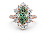 Rose gold Fancy Green Marquise  Cut Diamond Floral Halo Pave Band with Prong Setting_54