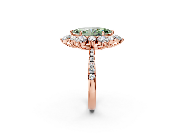 Rose gold Fancy Green Marquise  Cut Diamond Floral Halo Pave Band with Prong Setting