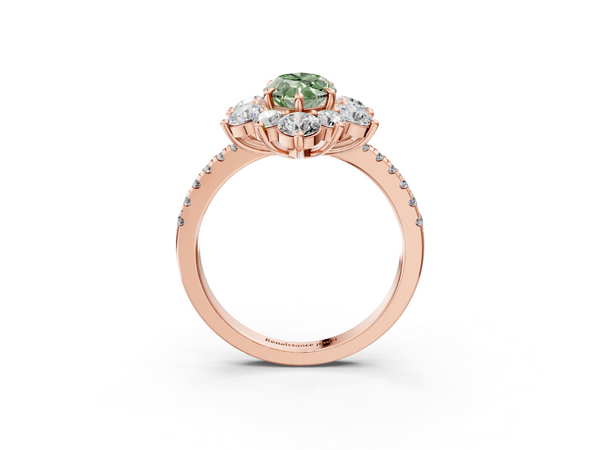 Rose gold Fancy Green Marquise  Cut Diamond Floral Halo Pave Band with Prong Setting