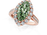 Rose gold Fancy Green Marquise Cut Diamond Floral Halo Ring with Pavé Band and Prong Setting_4