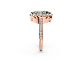 Rose gold Fancy Green Marquise Cut Diamond Floral Halo Ring with Pavé Band and Prong Setting_5
