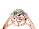 Rose gold Fancy Green Marquise Cut Diamond Floral Halo Ring with Pavé Band and Prong Setting_7