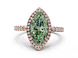 Rose gold Fancy Green Marquise Cut Diamond Halo Engagement Ring with Pavé Band and Prong Setting_27