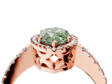 Rose gold Fancy Green Marquise Cut Diamond Halo Engagement Ring with Pavé Band and Prong Setting_31