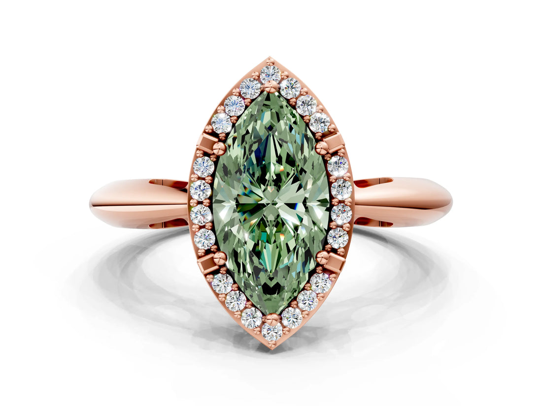 Rose gold Fancy Green Marquise  Cut Diamond Halo Engagement Ring with Split Shank and Four-Prong Setting_105