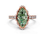 Rose gold Fancy Green Marquise Cut Diamond Halo Pave Band with Four-Prong Setting_3