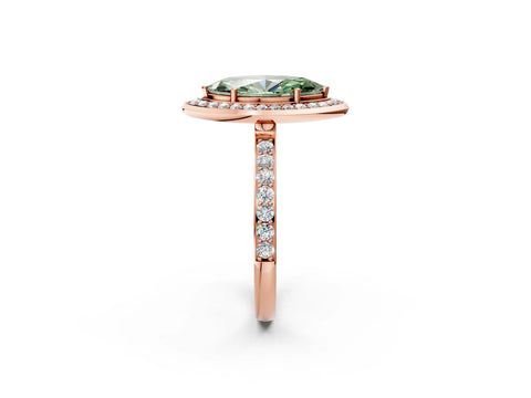 Rose gold Fancy Green Marquise Cut Diamond Halo Ring with Bezel Frame and Pavé Band_2