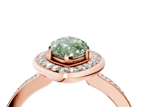 Rose gold Fancy Green Marquise Cut Diamond Halo Ring with Bezel Frame and Pavé Band_4