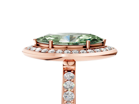 Rose gold Fancy Green Marquise Cut Diamond Halo Ring with Bezel Frame and Pavé Band_5