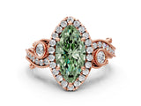 Rose gold Fancy Green Marquise Cut Diamond Halo Ring with Milgrain Pavé Band and Four-Prong Setting_72