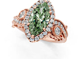 Rose gold Fancy Green Marquise Cut Diamond Halo Ring with Milgrain Pavé Band and Four-Prong Setting_73