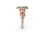 Rose gold Fancy Green Marquise Cut Diamond Halo Ring with Milgrain Pavé Band and Four-Prong Setting_74