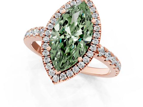 Rose gold Fancy Green Marquise Cut Diamond Halo Ring with Pavé Band and Four-Prong Setting_1